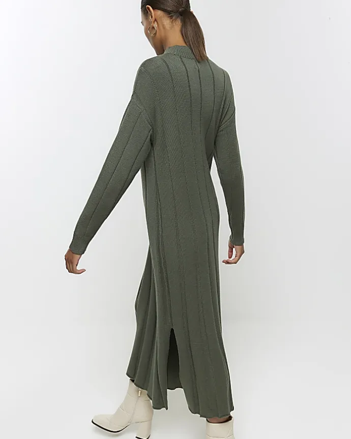 Khaki high neck jumper maxi dress