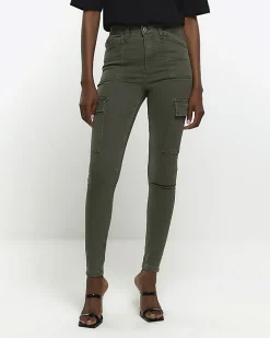 Khaki high waisted skinny cargo jeggings
