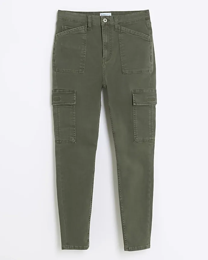 Khaki high waisted skinny cargo jeggings