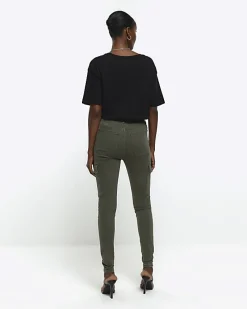 Khaki high waisted skinny cargo jeggings