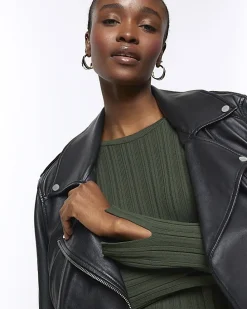 Khaki knit rib jumper maxi dress