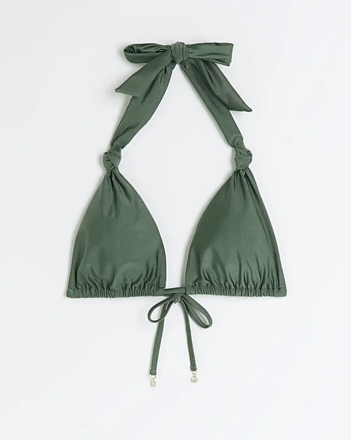 Khaki knot triangle bikini top