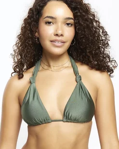 Khaki knot triangle bikini top