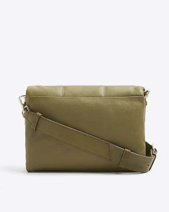 Khaki leather quilted cross body bag