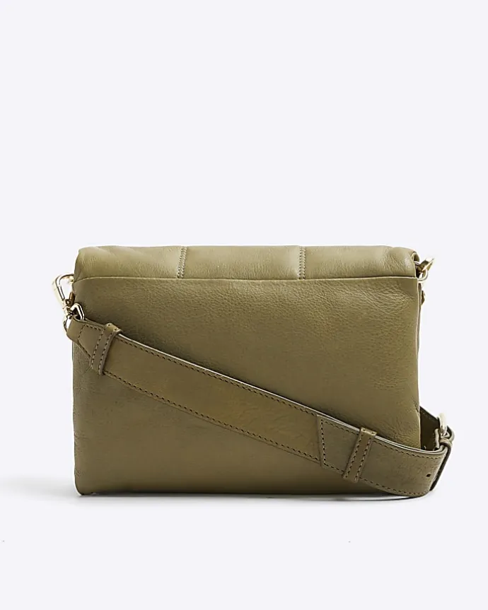 Khaki leather quilted cross body bag
