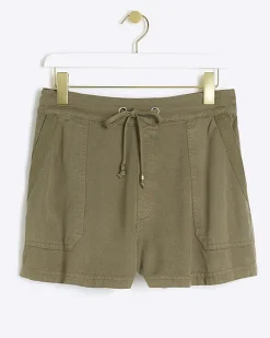 Khaki lyocell drawstring shorts