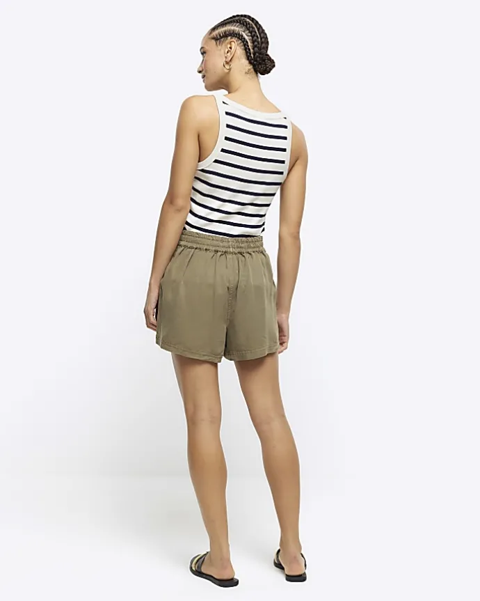 Khaki lyocell drawstring shorts