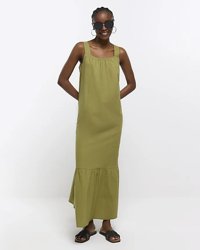 Khaki midi slip dress