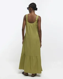 Khaki midi slip dress