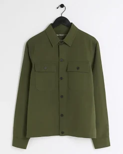 Khaki regular fit linen blend smart overshirt