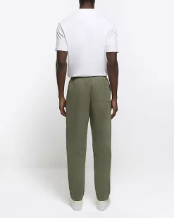 Khaki regular fit pull on trousers
