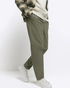 Khaki regular fit pull on trousers