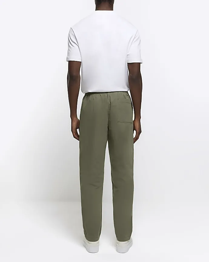 Khaki regular fit pull on trousers
