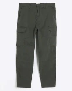 Khaki regular fit utility cargo trousers