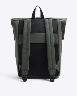 Khaki rubberised roll top backpack