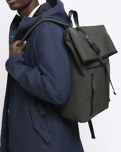 Khaki rubberised roll top backpack
