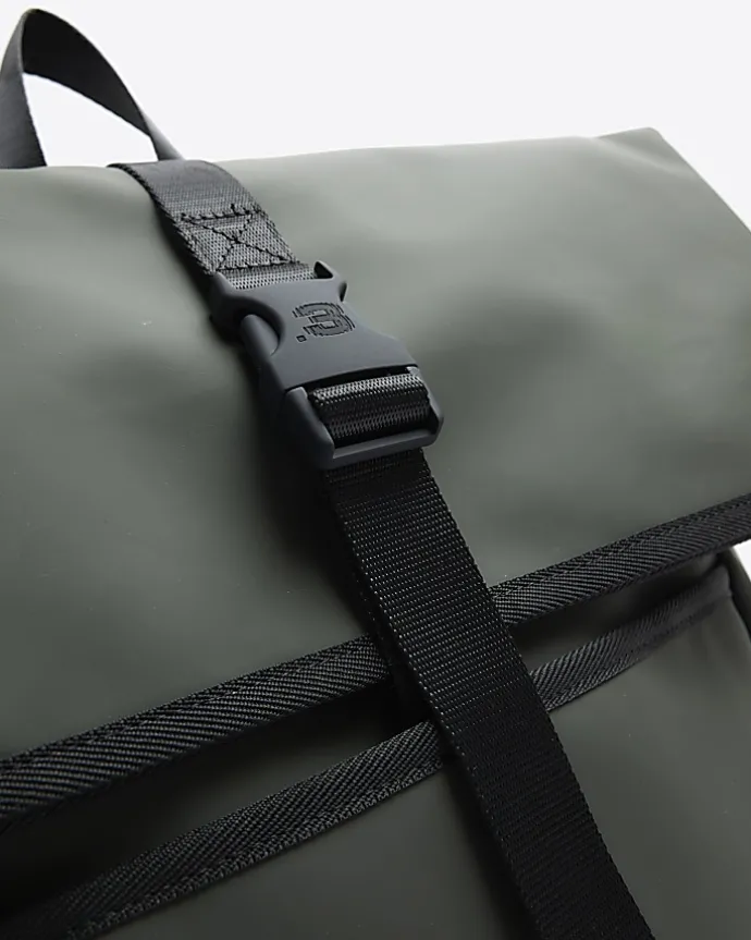 Khaki rubberised roll top backpack
