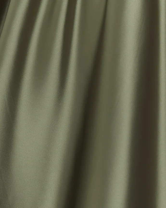 Khaki Satin Tie Waist Maxi Skirt