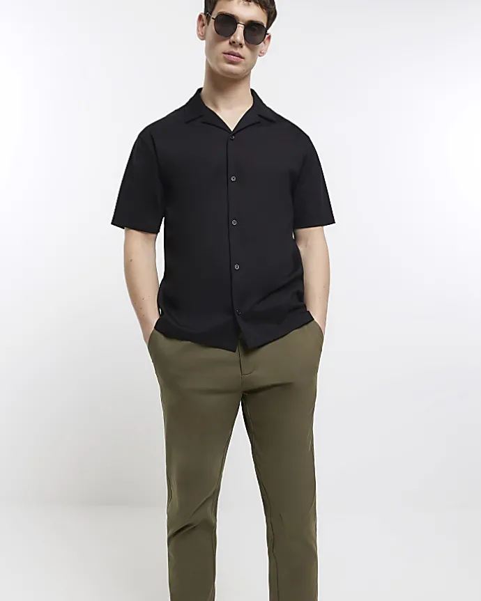 Khaki slim fit casual chino trousers