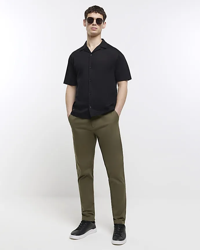 Khaki slim fit casual chino trousers