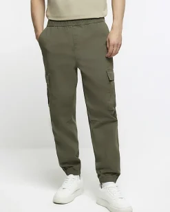 Khaki slim fit cuffed cargo trousers