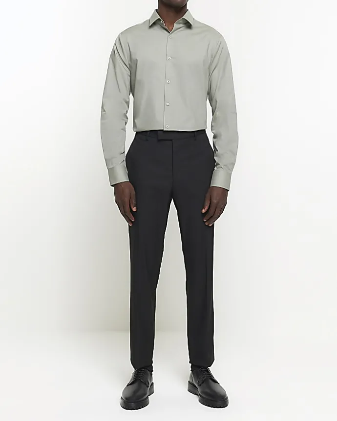 Khaki slim fit long sleeve smart shirt