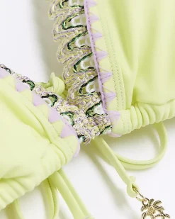Lime green stitch detail triangle bikini top