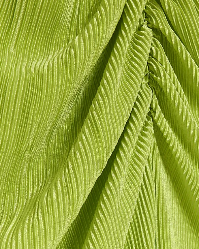 Lime plisse ruched cowl dress