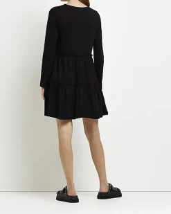 Maternity black long sleeve frill mini dress