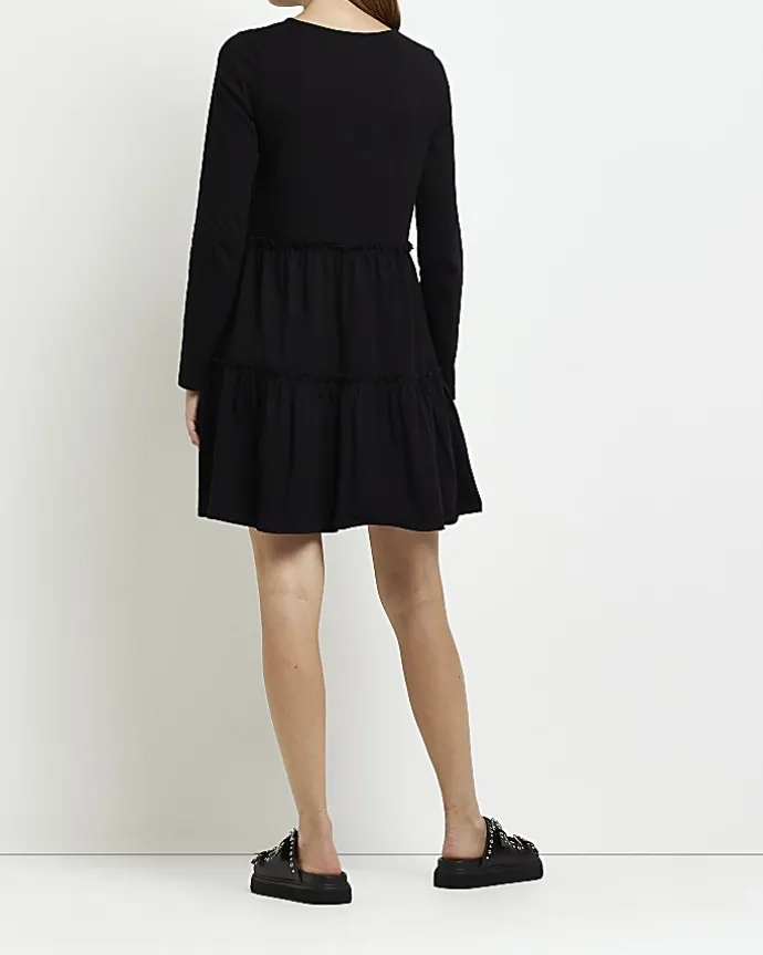 Maternity black long sleeve frill mini dress