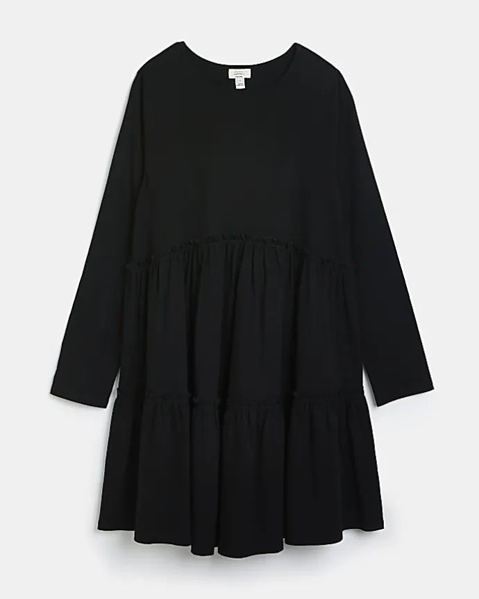 Maternity black long sleeve frill mini dress