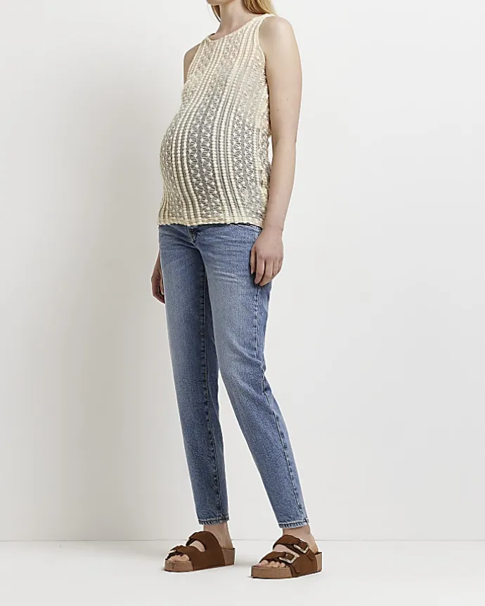 Maternity cream textured lace tank top