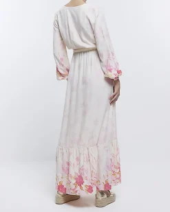 Maternity pink front wrap floral maxi Dress