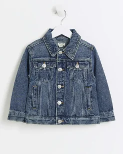 Mini boys blue hooded denim trucker jacket