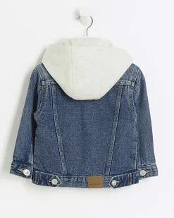 Mini boys blue hooded denim trucker jacket