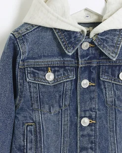 Mini boys blue hooded denim trucker jacket