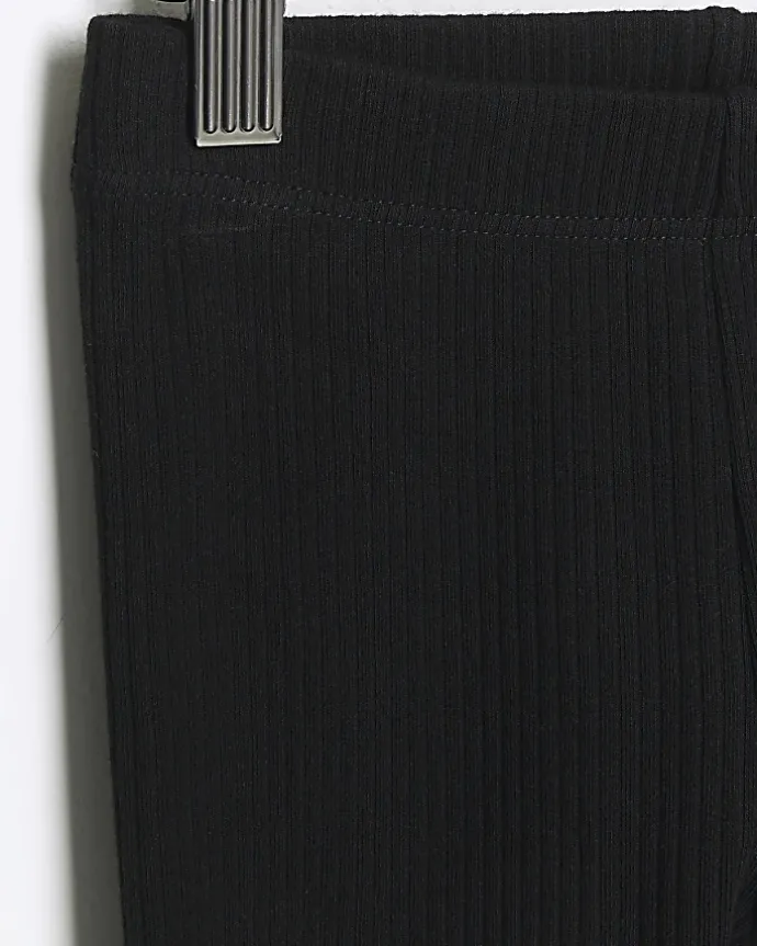 Mini girls black plain rib leggings