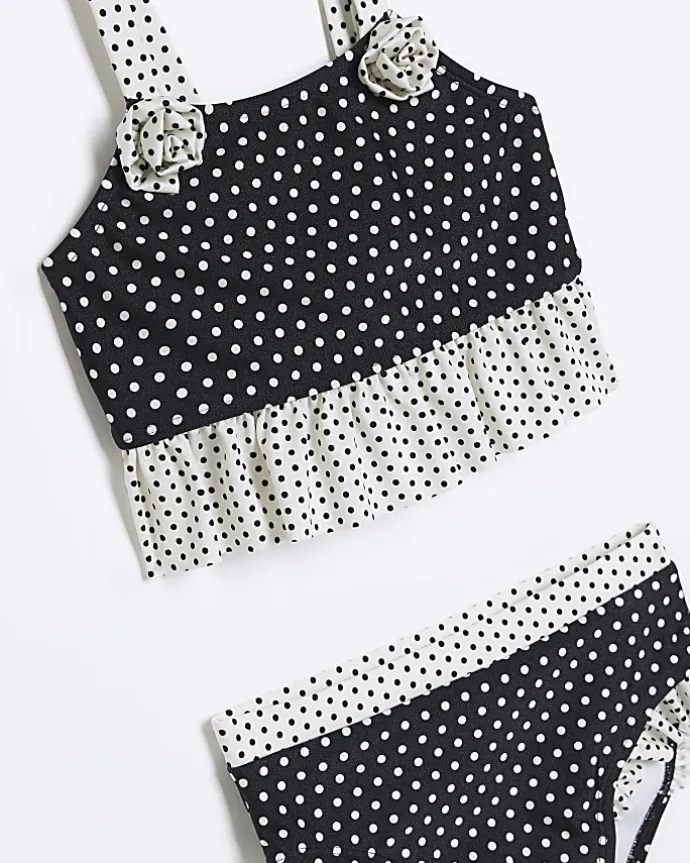 Mini girls black polka dot bikini set