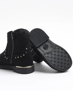 Mini girls black studded western boots