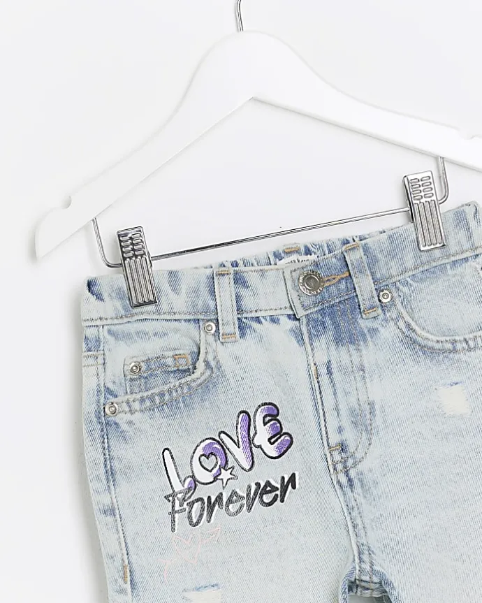 Mini girls blue graffiti mom jeans