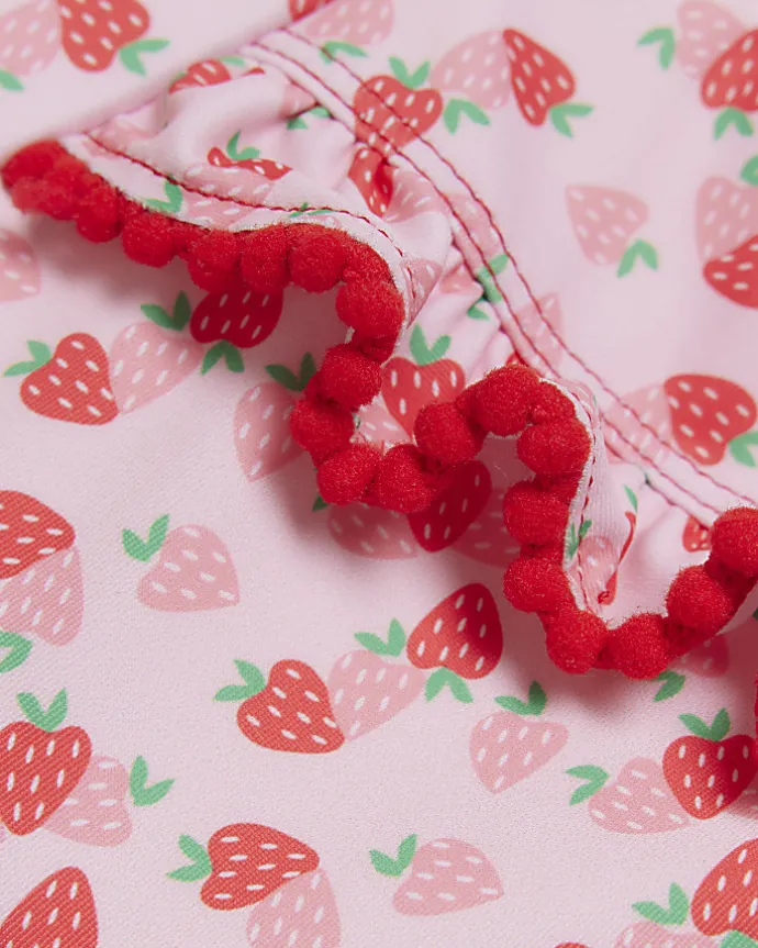 Mini girls coral strawberry swimsuit set