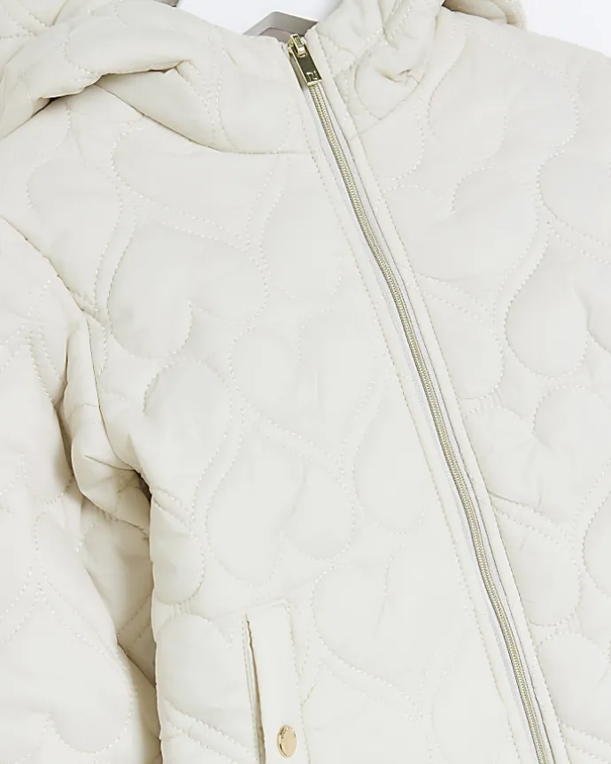 Mini girls cream heart padded jacket