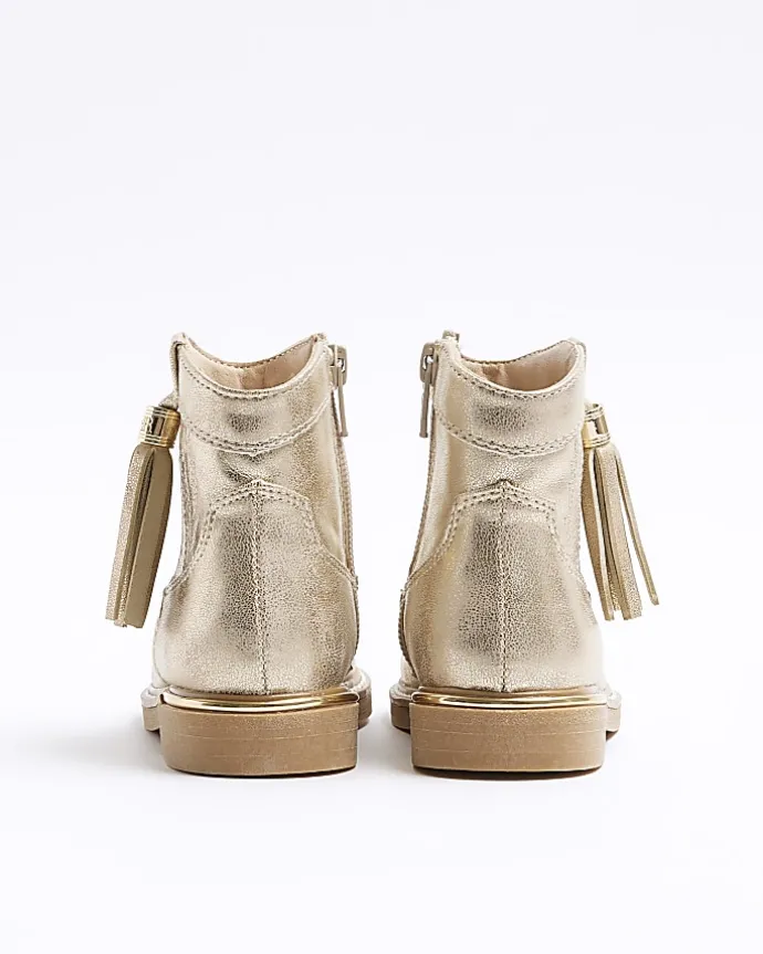 Mini girls gold tassel western boots
