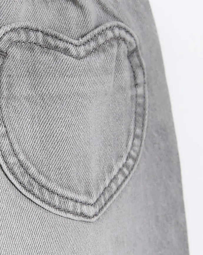 Mini girls grey heart pocket paperbag jeans