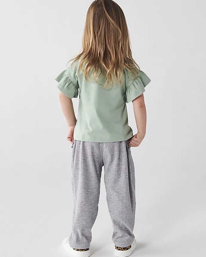 Mini girls grey rib wide leg joggers