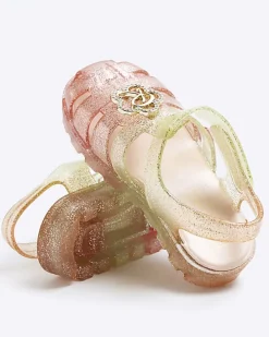 Mini Girls Pink Flower Jelly Sandals