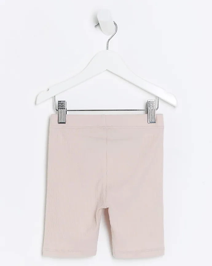 Mini girls pink plain rib cycle shorts
