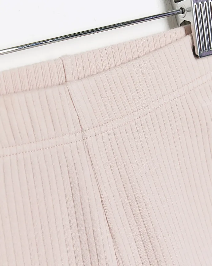 Mini girls pink plain rib cycle shorts