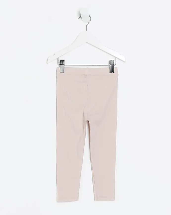Mini girls pink plain rib leggings