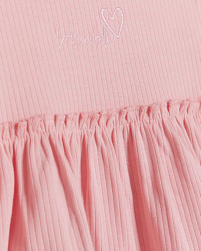 Mini girls pink rib peplum top set